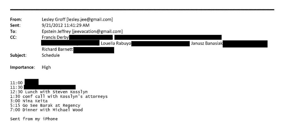 Epstein’s assistant sends schedule for DC meeting with Barak. Source: House Oversight documents.