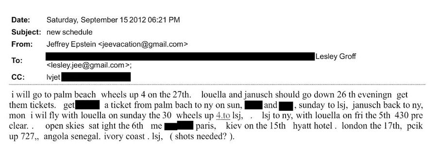 Epstein discusses October travel with his assistant, including stop in Côte d’Ivoire.