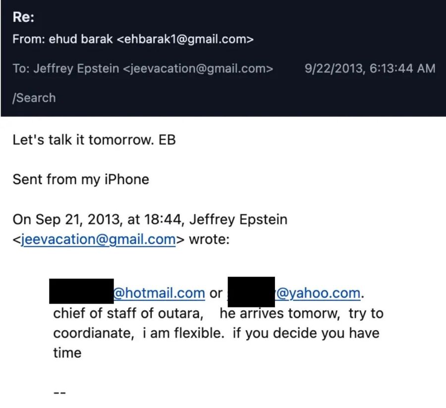 Emails between Epstein to Barak, September 21 and 22, 2013.