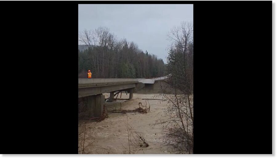 The power of an atmospheric river moisture fueled Libby Creek tore through a bridge on Farm to Market Road, completely destroying the bridge and road that once was