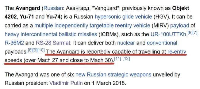 avanguard russia missile specifications