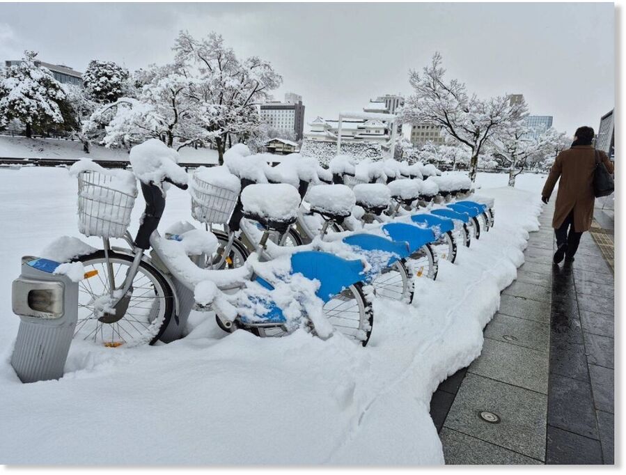 The city of Toyama on Sunday. Regions facing the Sea of Japan coast have continued to see heavy snowfall since Tuesday.