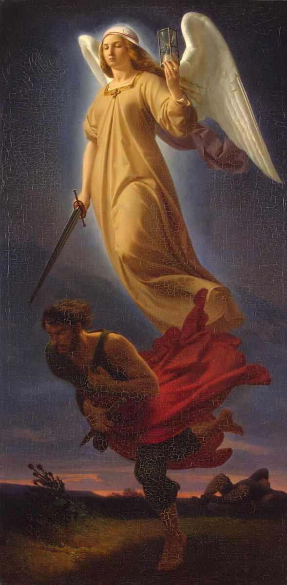 Justice with Scales and Sword Persecutes the Escaping Murderer) (1837), oil on canvas, 95 x 48 cm, Hermitage Museum Государственный Эрмитаж, Saint Petersburg, Russia