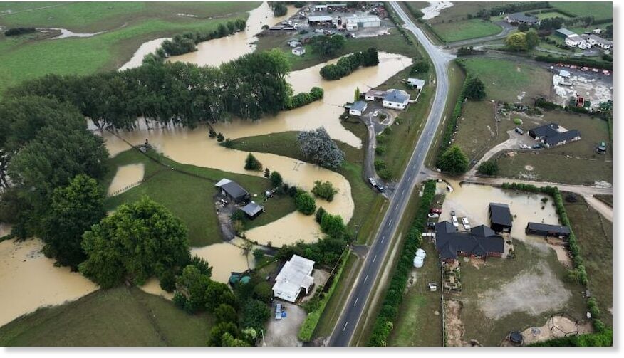 Flooding in Otorohanga, New Zealand.