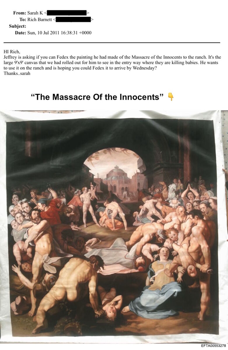 epstein email painting zorro ranch massacre innocents