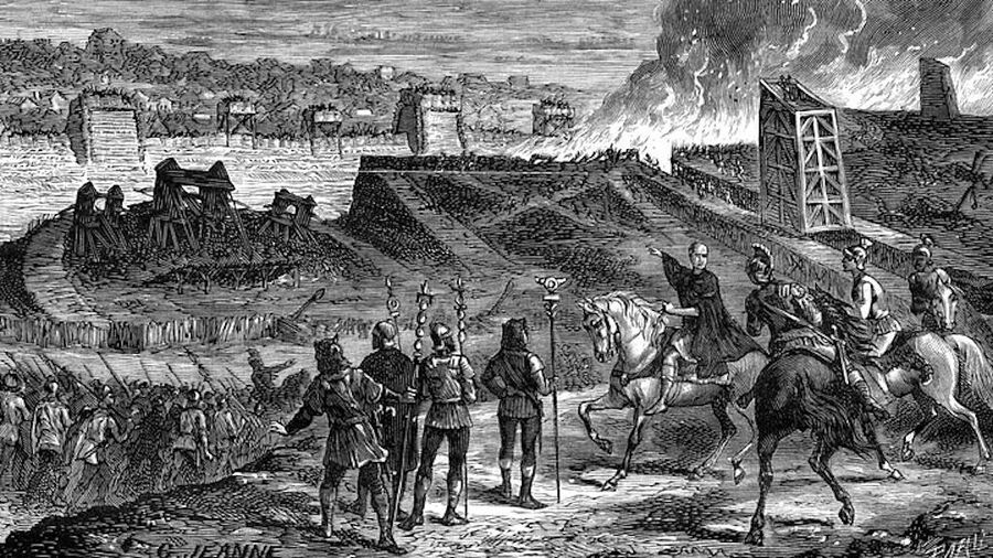 julius caesar lays siege to gaul woodcut