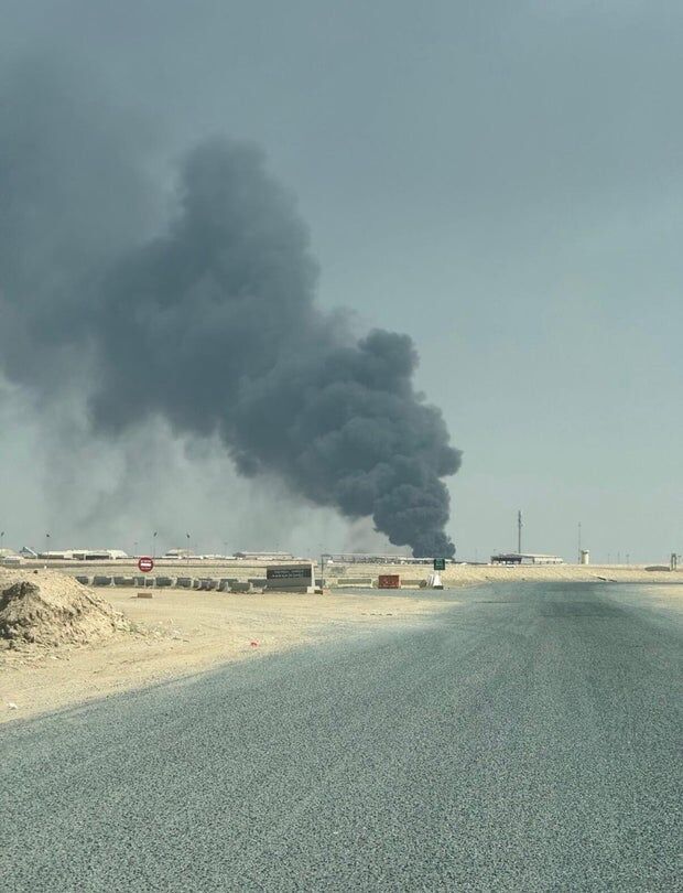 Photo obtained by CBS News shows smoke rising from the site of an Iranian drone attack