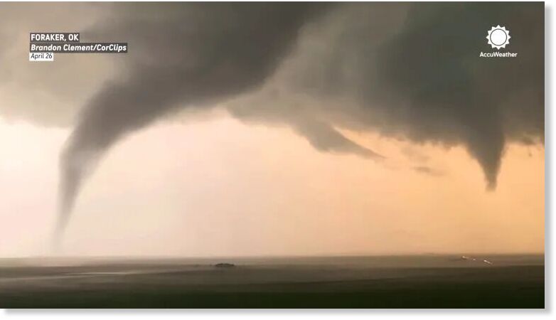 Storm chasers saw a rare weather phenomenon in Oklahoma on Thursday: A pair of tornadoes, one circling the other.