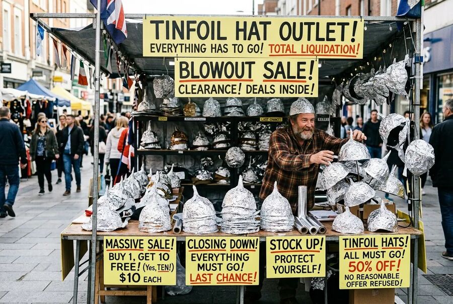 Clic para aumentar Tinfoil hat market stand