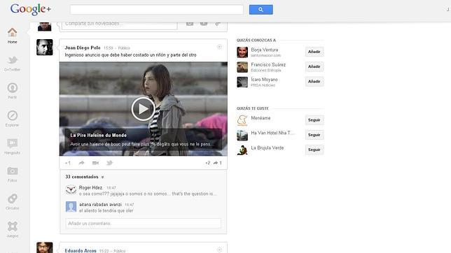 espacio en blanco de Google+
